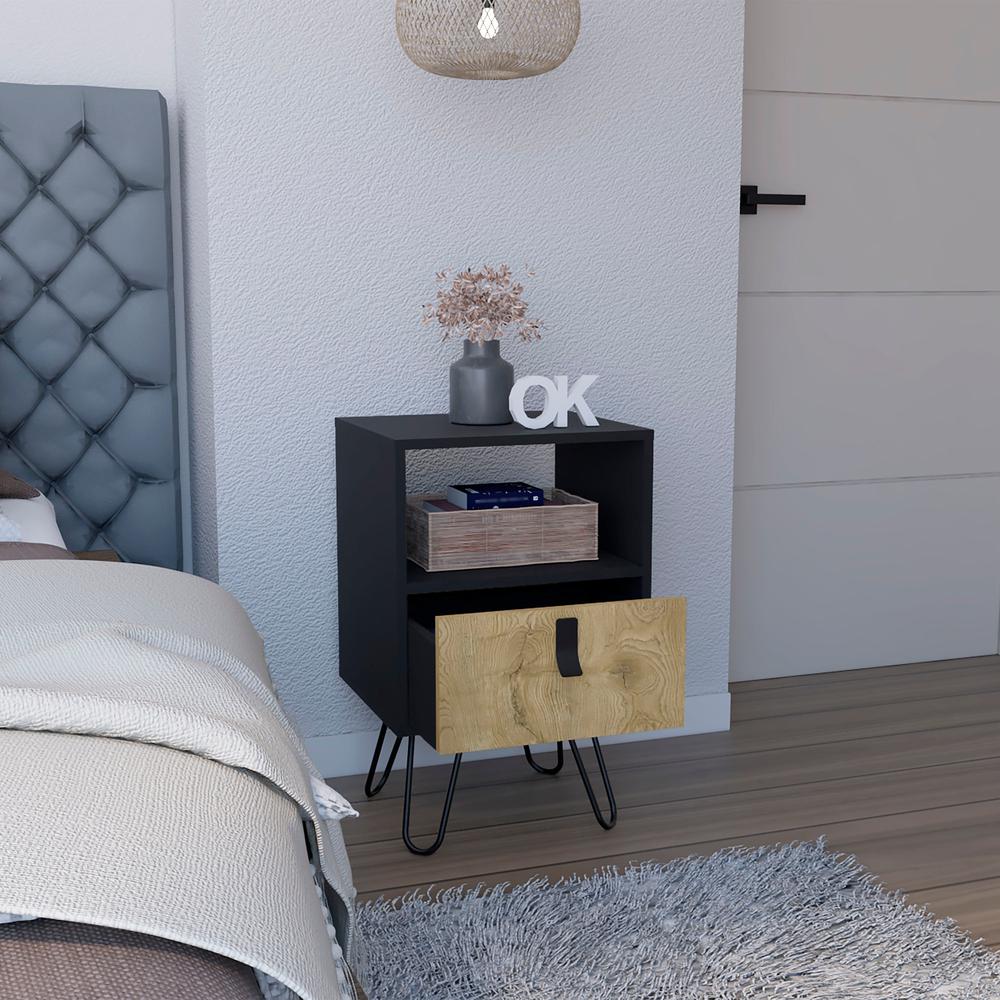 Toka Nightstand, Sleek Design with Hairpin Legs and Drawer. Picture 6