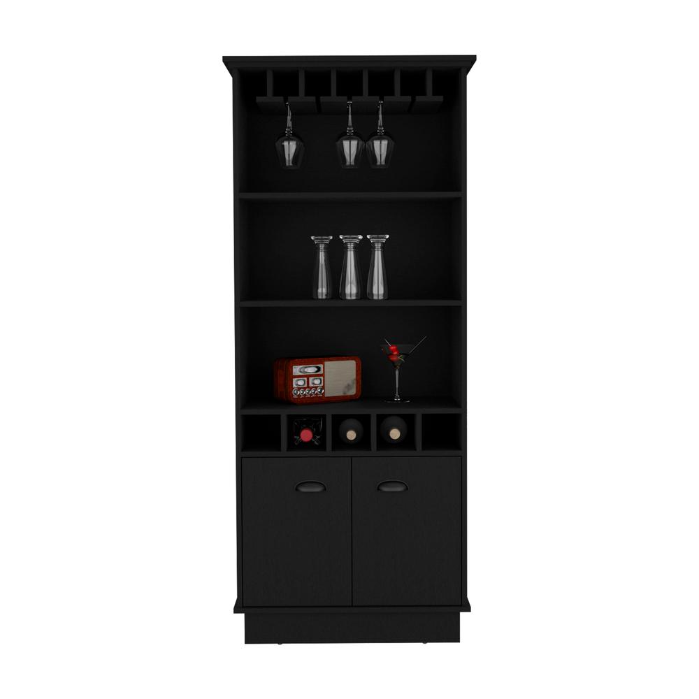 Bar Cabinet with Wine Rack, three Open Storage Shelves and One Cabinet,Black. Picture 3