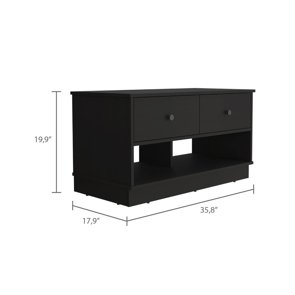 DEPOT E-SHOP Uranus Storage Bench-Two Drawers, Two Open Shelves-Black, For Bedroom. Picture 4