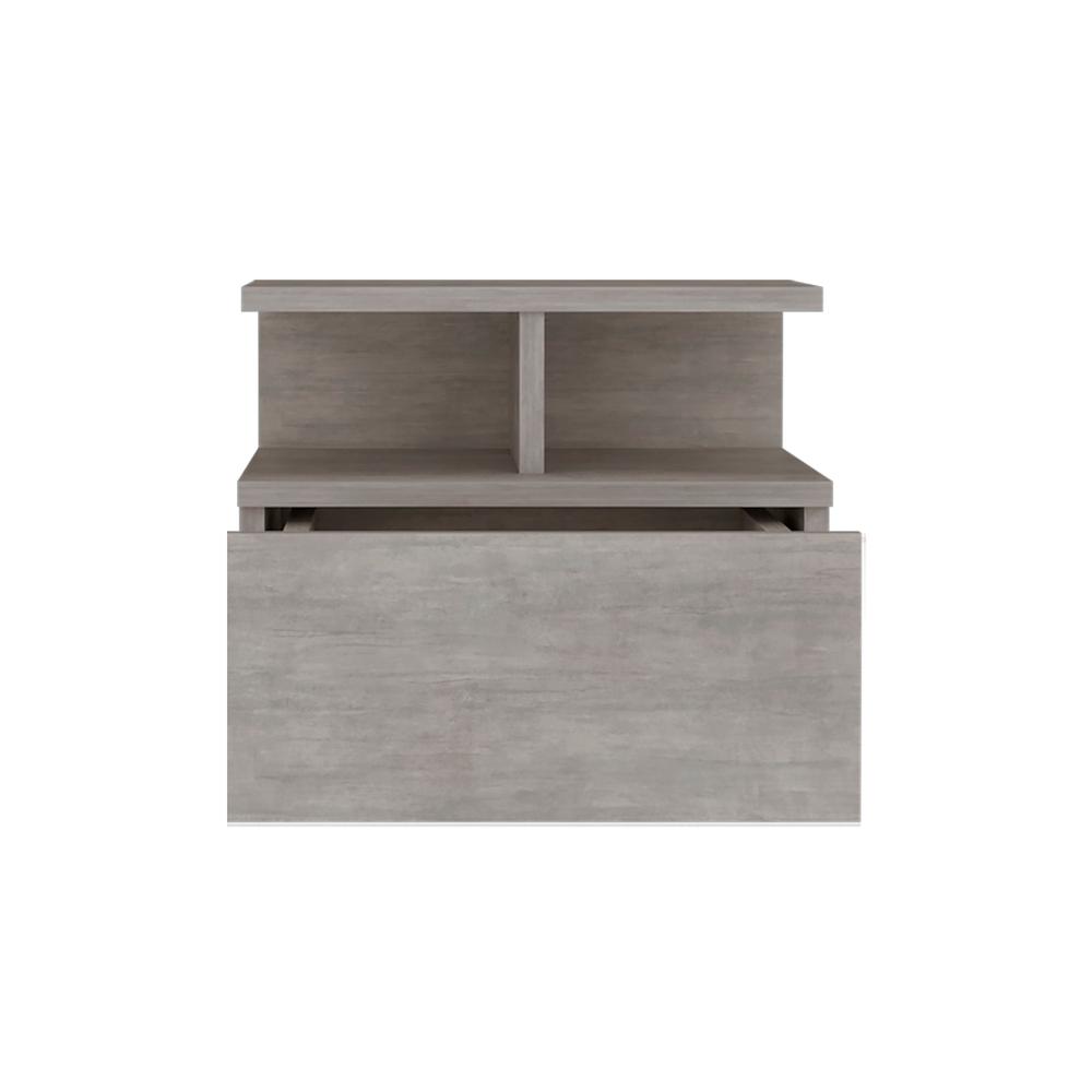 Nightstand, Wall Mounted Single Drawer and 2-Tier Shelf, Concrete Gray -Bedroom. Picture 2