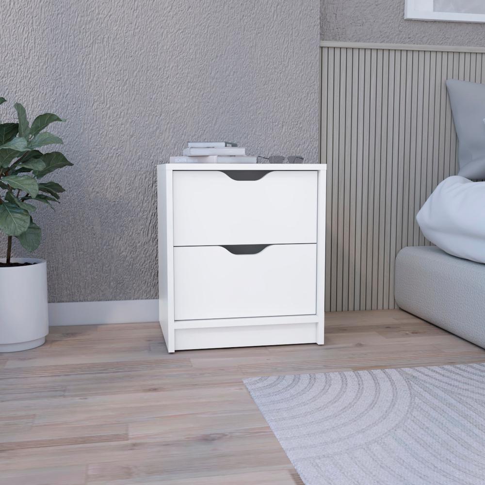 DEPOT E-SHOP Houma Double Drawer Nightstand, Bedside Table, White. Picture 5