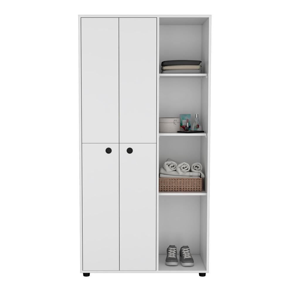 Armoire with 2-door Storage with Metal Rods, Drawer, 3 Open Shelves, White. Picture 2