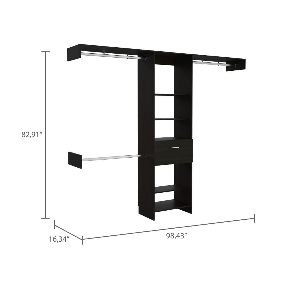 DEPOT E-SHOP Brisk Closet System, One Drawer, Three Metal Rods, Five Open Shelves-Black, For Bedroom. Picture 4