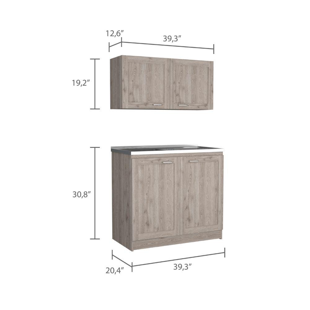 DEPOT E-SHOP Agate Cabinet Set, Two Parts Set, Countertop-Light Grey, For Kitchen. Picture 3