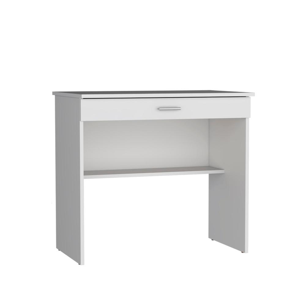 Montana Storage Desk, Spacious Stylish with Drawer and Shelf, White -Office. Picture 1