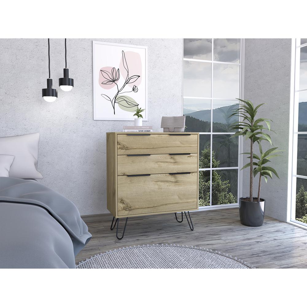 DEPOT E-SHOP Saffron Dresser- Three Drawers, Countertop, Four Steel Legs-Light Oak, For Bedroom. Picture 5