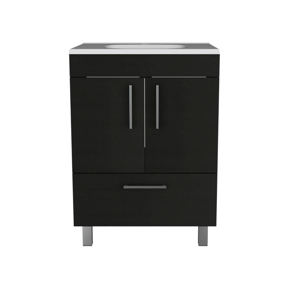 DEPOT E-SHOP Essential Single Bathroom Vanity, One Draw, Two-Door Cabinet, Four Legs-Black, For Bathroom. Picture 2