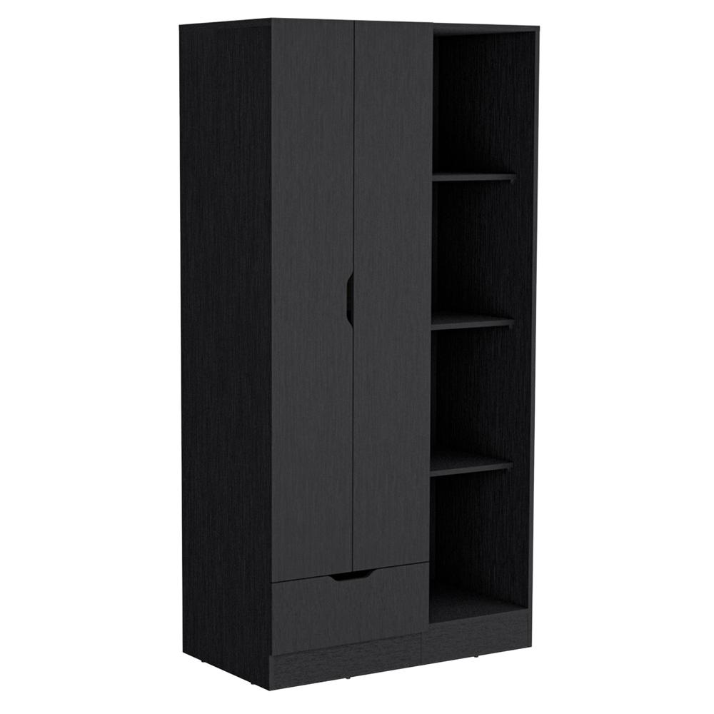 Toccoa Armoire with 1-Drawer and 4-Tier Open Shelves, Black. Picture 1