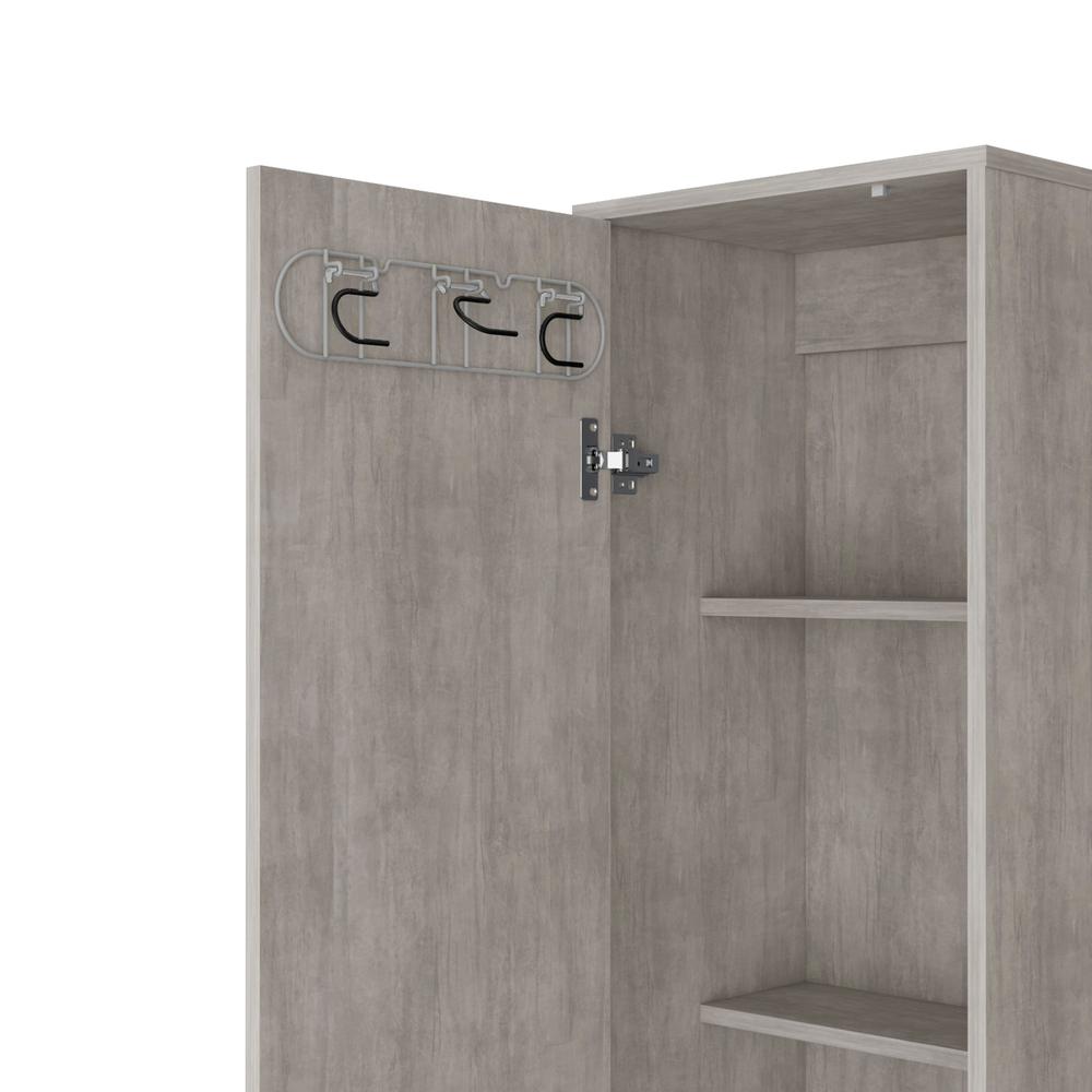Tall Narrow Storage Cabinet with 5-Tier Shelf and Broom Hangers, Concrete Gray. Picture 3