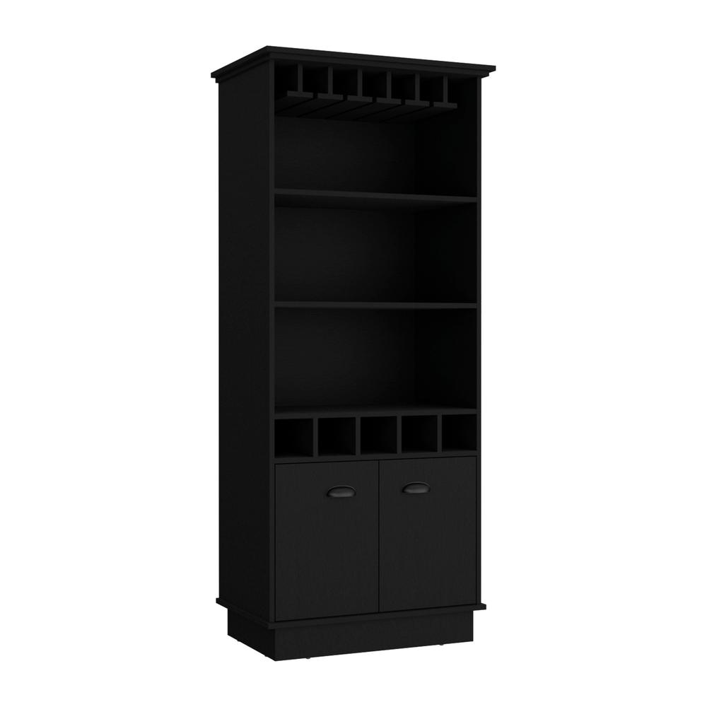 Bar Cabinet with Wine Rack, three Open Storage Shelves and One Cabinet,Black. Picture 1