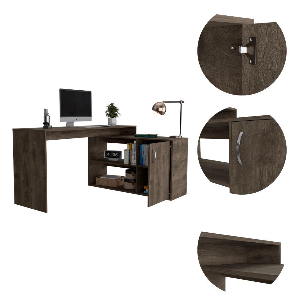 DEPOT E-SHOP Pearl Desk, L-Shaped, One-Door Cabinet, Two Shelves-Dark Brown, For Office. Picture 3