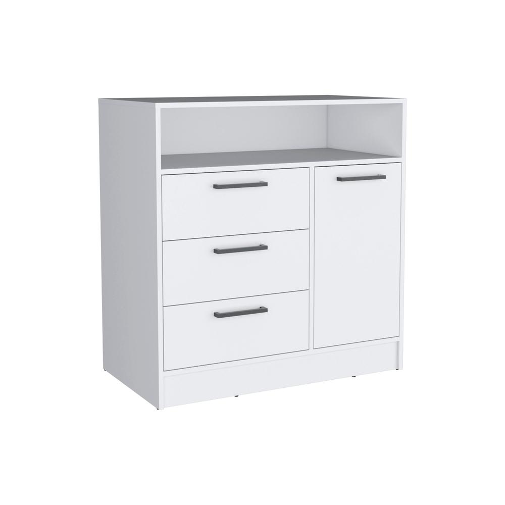 Dresser with Spacious 3-Drawer and Single-Door Storage Cabinet, White. Picture 7