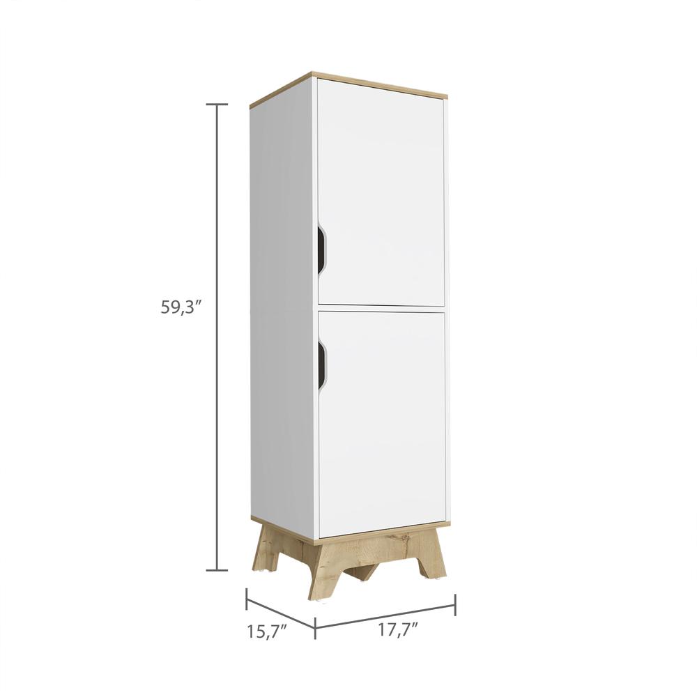 DEPOT E-SHOP Dahoon Single Kitchen Pantry-Two-Doors Cabinets, Four Shelves, Wooden Base-White/Light Oak, For Kitchen. Picture 4