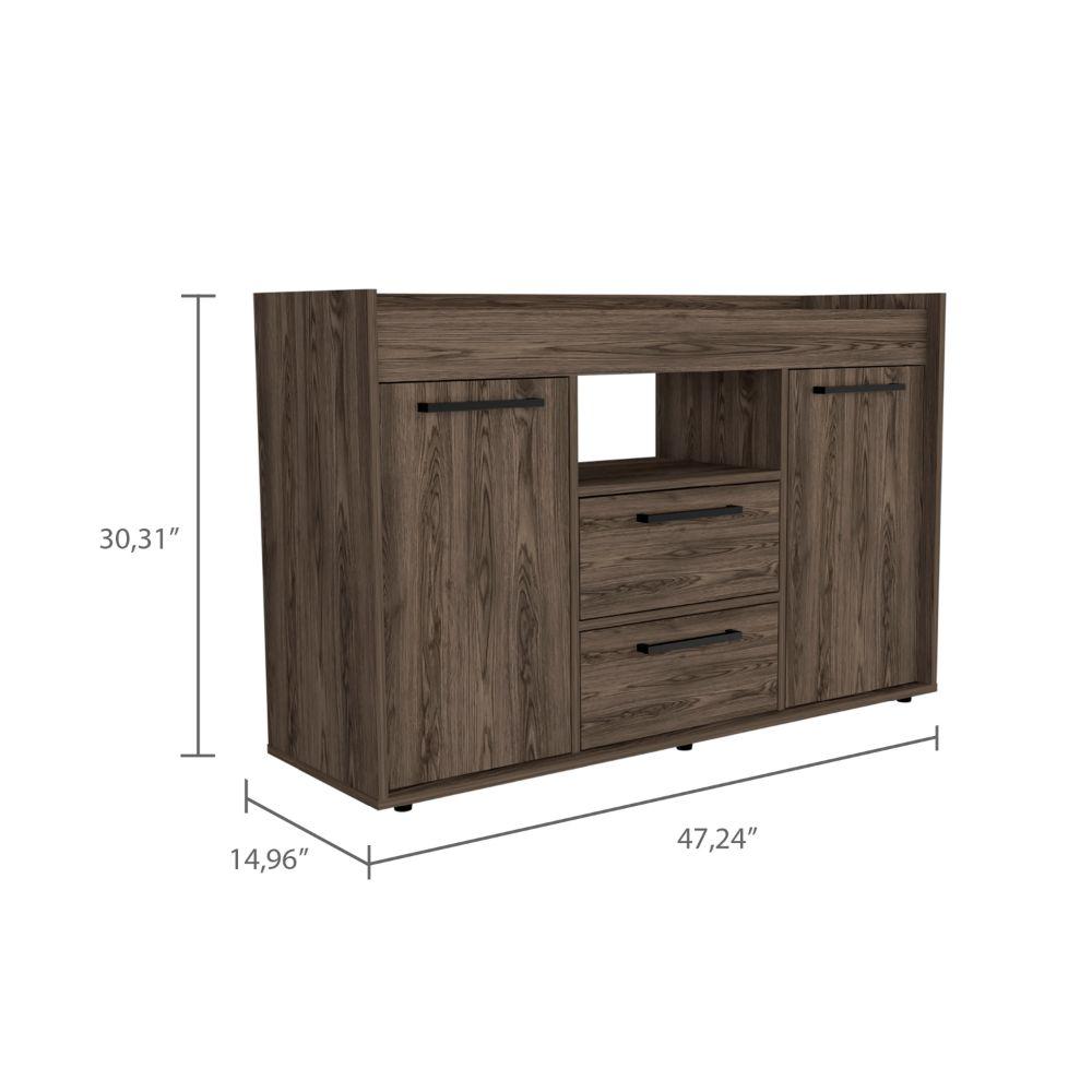 DEPOT E-SHOP Hart Sideboard. Two-Door Cabinet, One Open Shelf, Two Drawers, Countertop-Dark Walnut, For Living Room. Picture 3