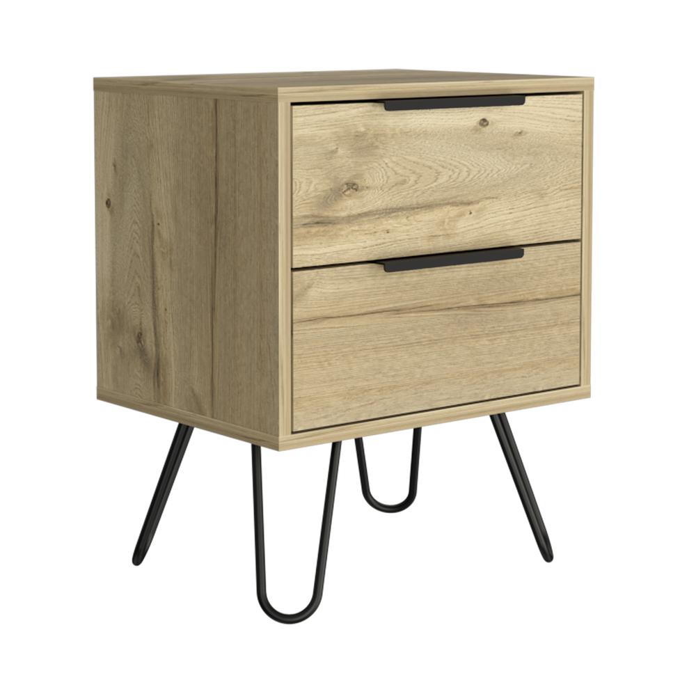 DEPOT E-SHOP Kentia Night Stand- Four Legs, Two Drawers-Light Oak, For Bedroom. Picture 2