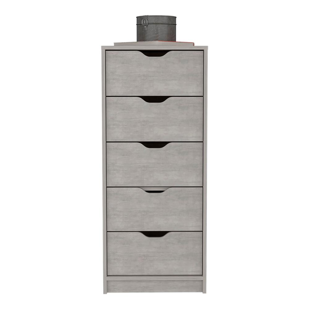 5 Drawers Narrow Dresser, Slim Storage Chest of Drawers, Concrete Gray -Bedroom. Picture 4