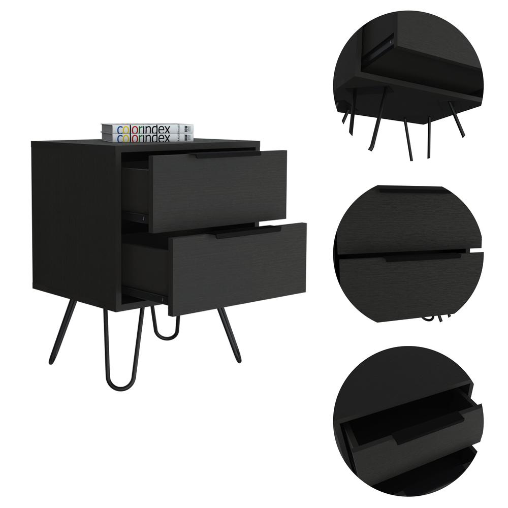 DEPOT E-SHOP Kentia Night Stand- Four Legs, Two Drawers-Black, For Bedroom. Picture 3