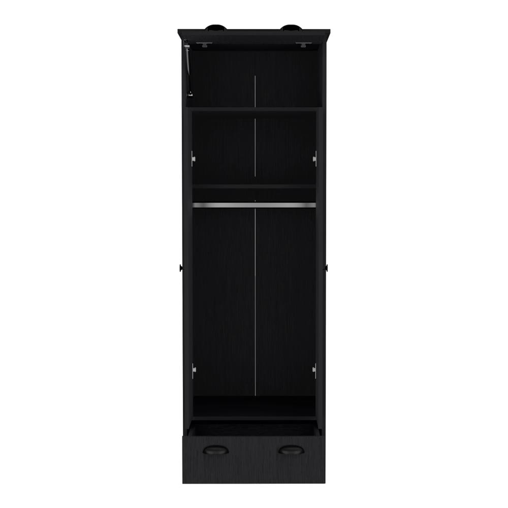 Tifton Armoire with Hinged Drawer, 2-Doors and 1-Drawer, Black. Picture 2