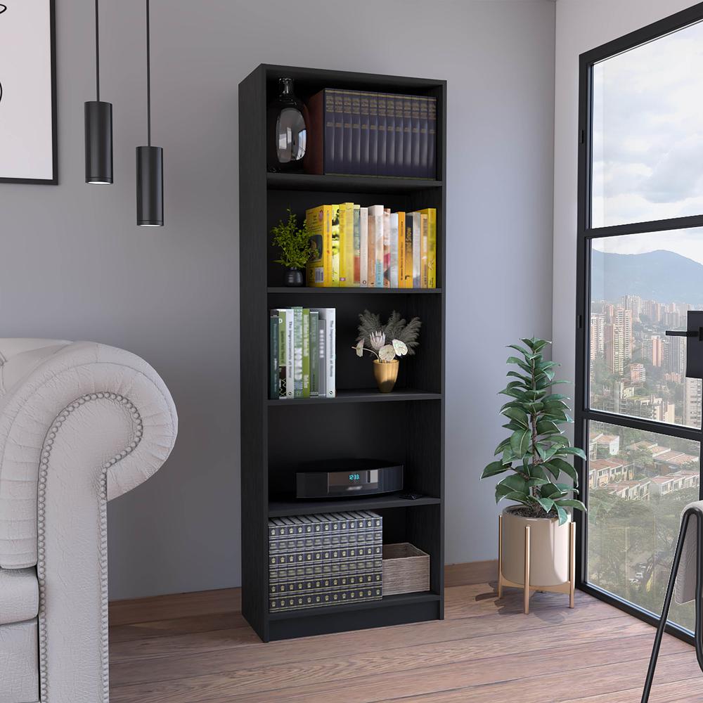 Vinton 4-Tier Bookcase with Modern Storage for Books and Decor, Black. Picture 6