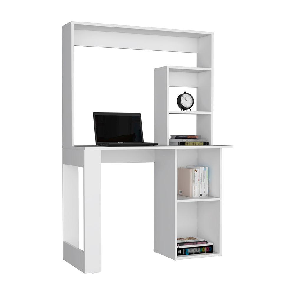 Ethel Writing Computer Desk with Storage Shelves and Hutch, White. Picture 5