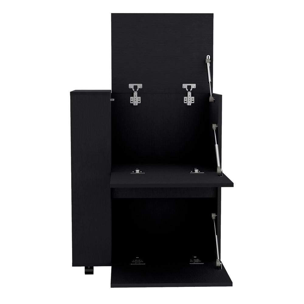 Tully Bar Cart Two Pull-Down Door Cabinets and Two Open Shelves,Black. Picture 2
