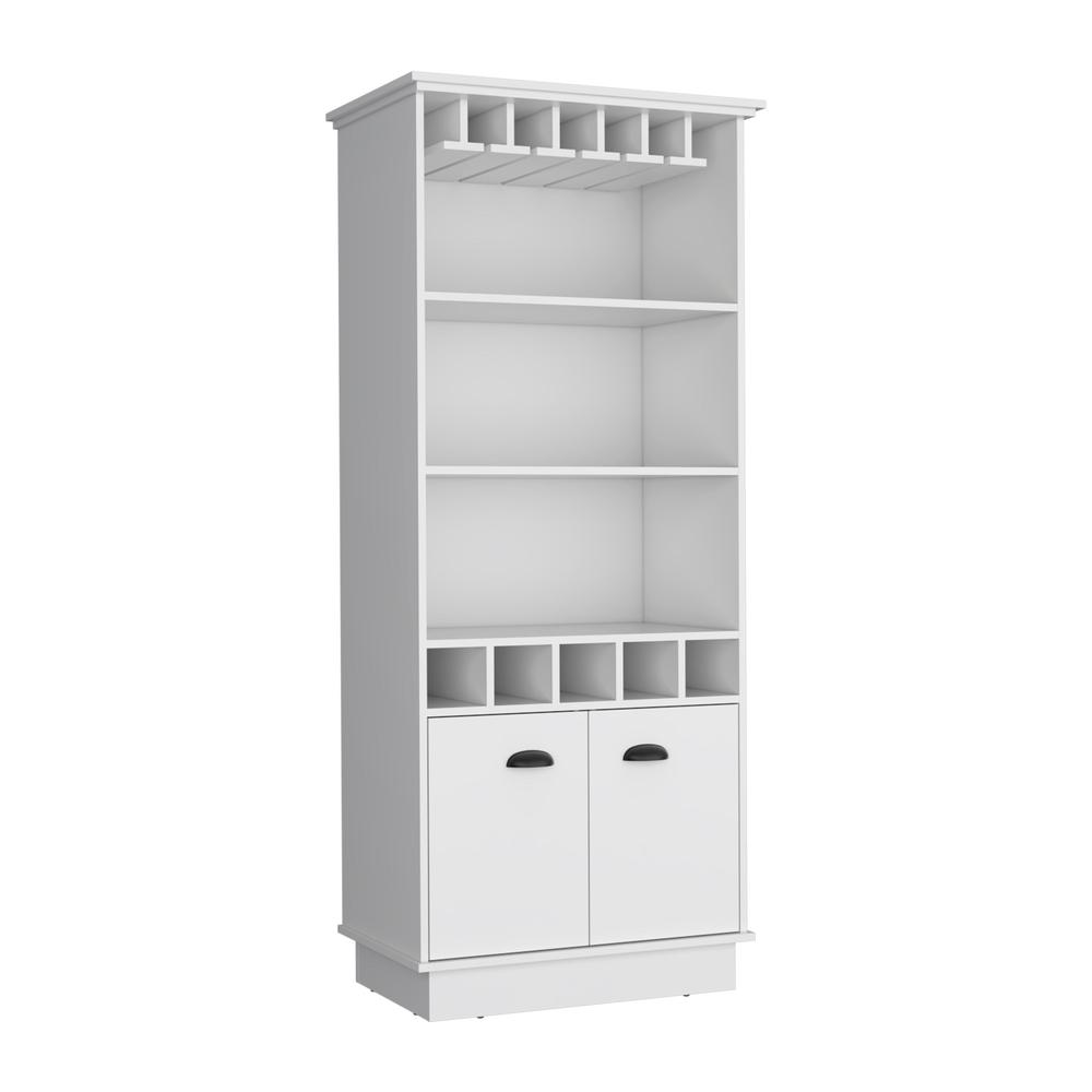 Bar Cabinet with Wine Rack, three Open Storage Shelves and One Cabinet,White. Picture 1