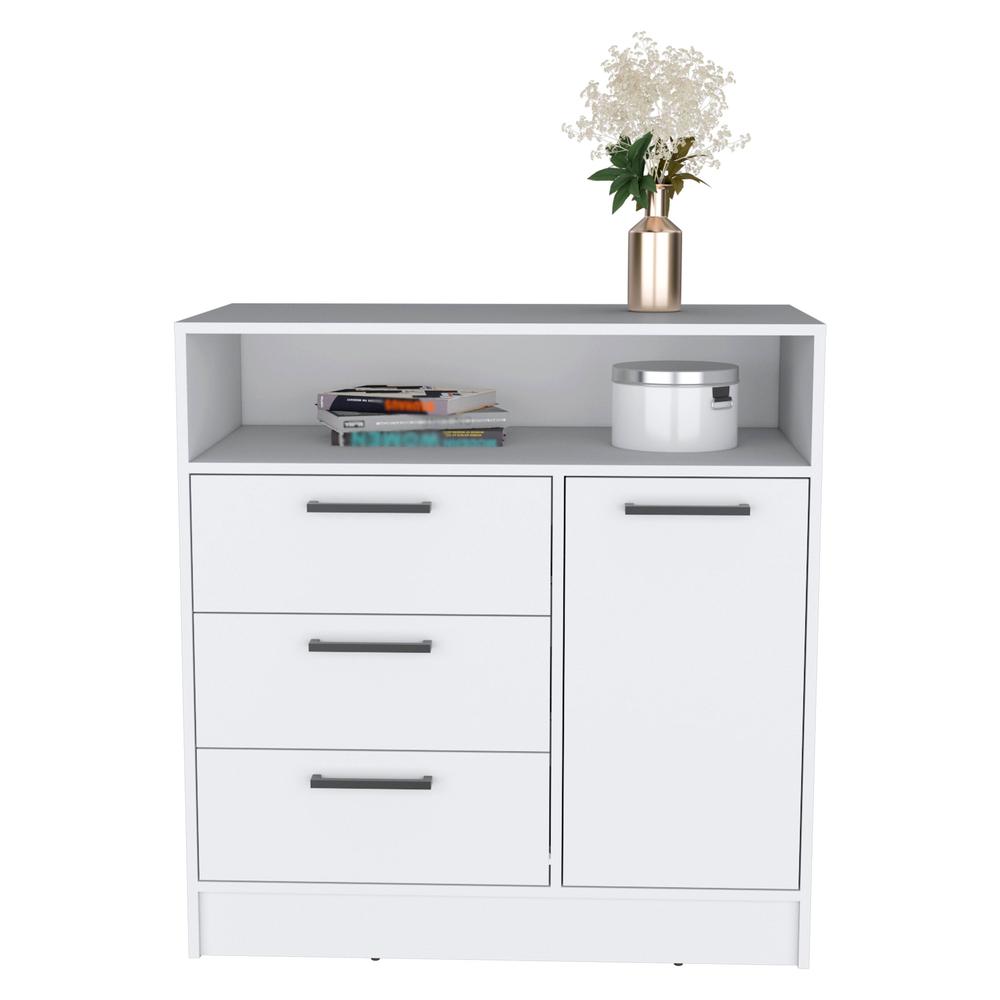 Dresser with Spacious 3-Drawer and Single-Door Storage Cabinet, White. Picture 3