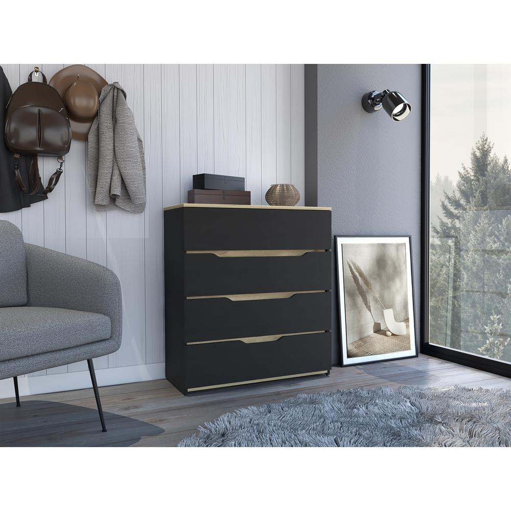 DEPOT E-SHOP Aralia Drawer Dresser-Four Drawers, Countertop-Black/Light Oak, For Bedroom. Picture 1