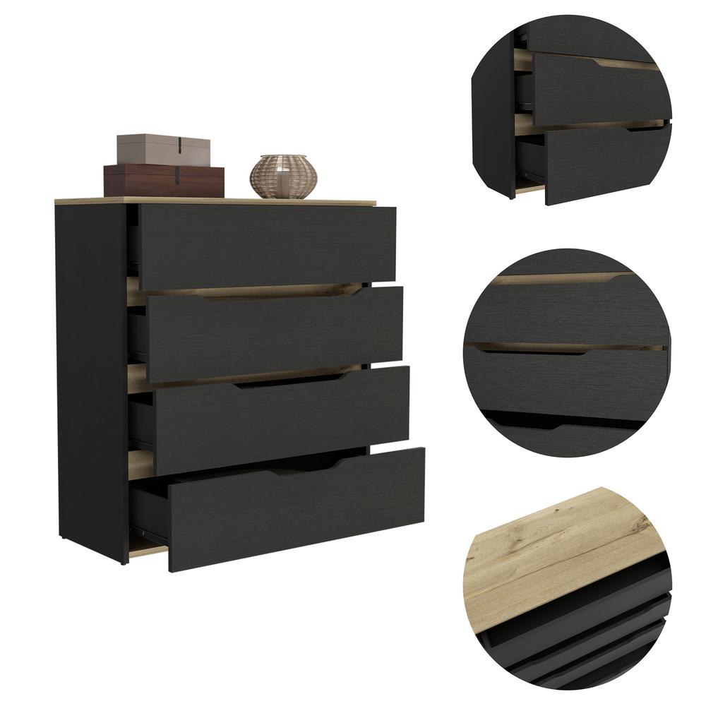 DEPOT E-SHOP Aralia Drawer Dresser-Four Drawers, Countertop-Black/Light Oak, For Bedroom. Picture 3