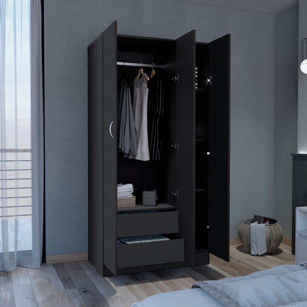 Westbury Wardrobe Armoire with 3-Doors and 2-Inner Drawers, Black. Picture 5