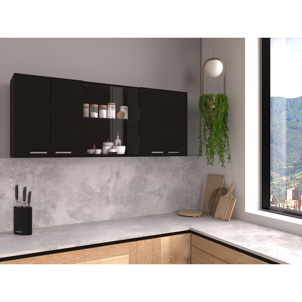 Olimpo 150 Wall Cabinet With Glass In Black. Picture 1