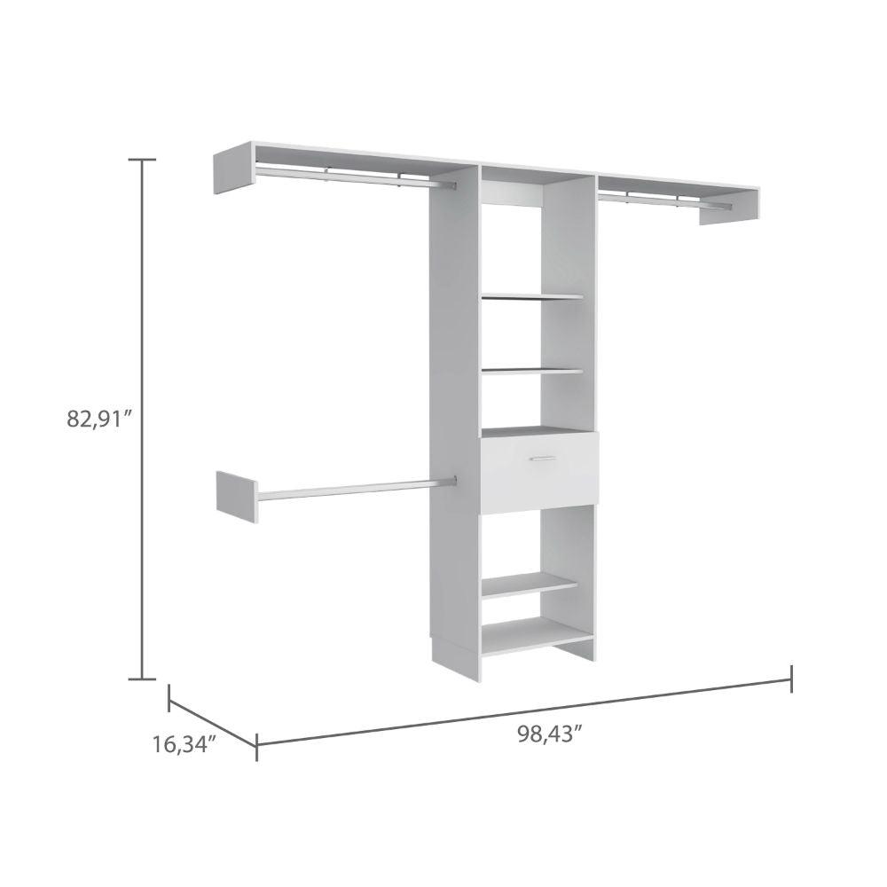 DEPOT E-SHOP Brisk Closet System, One Drawer, Three Metal Rods, Five Open Shelves-White, For Bedroom. Picture 4