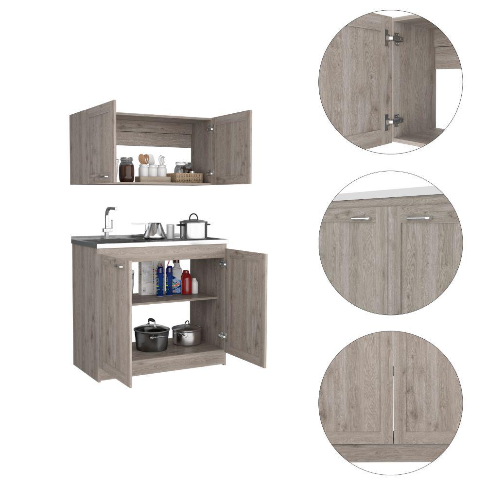 DEPOT E-SHOP Agate Cabinet Set, Two Parts Set, Countertop-Light Grey, For Kitchen. Picture 4