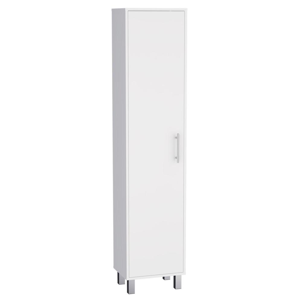 DEPOT E-SHOP Dryden Tall Narrow Storage Cabinet with 5-Tier Shelf and Broom Hangers, White. Picture 2
