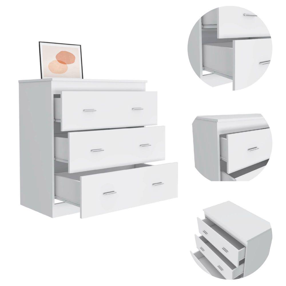 DEPOT E-SHOP Topaz Three Drawer Dresser, Countertop, Handles, Three Drawers-White, For Bedroom. Picture 3