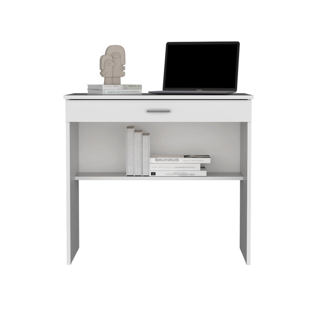 Montana Storage Desk, Spacious Stylish with Drawer and Shelf, White -Office. Picture 3