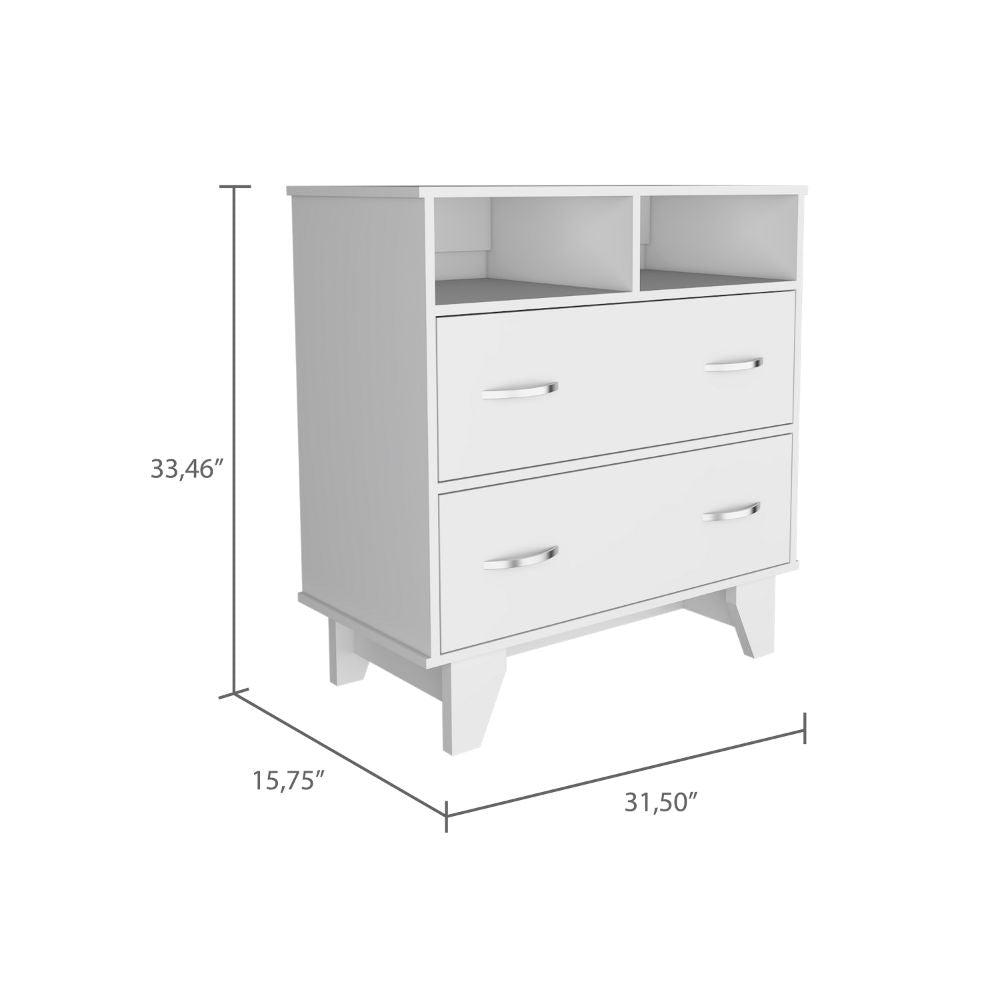 DEPOT E-SHOP Stamford Two Drawer Dresser, Four Legs, Two Open Shelves, Countertop-White, For Living Room. Picture 4
