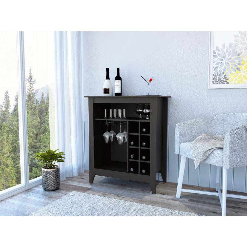 DEPOT E-SHOP Mojito Bar Cabinet, Six Wine Cubbies, One Open Drawer, One Open Shelf, Countertop-Black, For Living Room. Picture 1