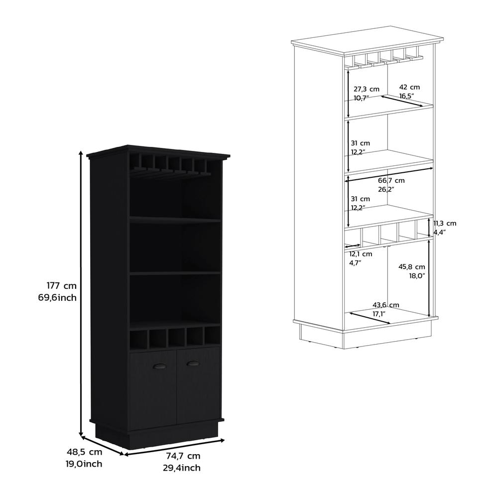 Bar Cabinet with Wine Rack, three Open Storage Shelves and One Cabinet,Black. Picture 5