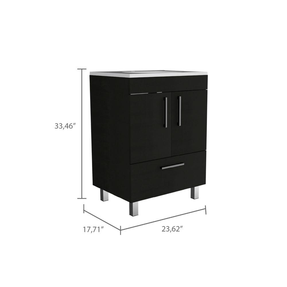 DEPOT E-SHOP Essential Single Bathroom Vanity, One Draw, Two-Door Cabinet, Four Legs-Black, For Bathroom. Picture 4
