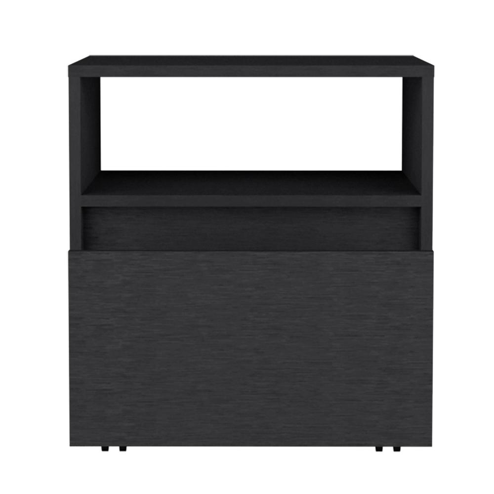 DEPOT E-SHOP Wasilla Nightstand with Open Shelf, 1 Drawer and Casters, Black. Picture 2
