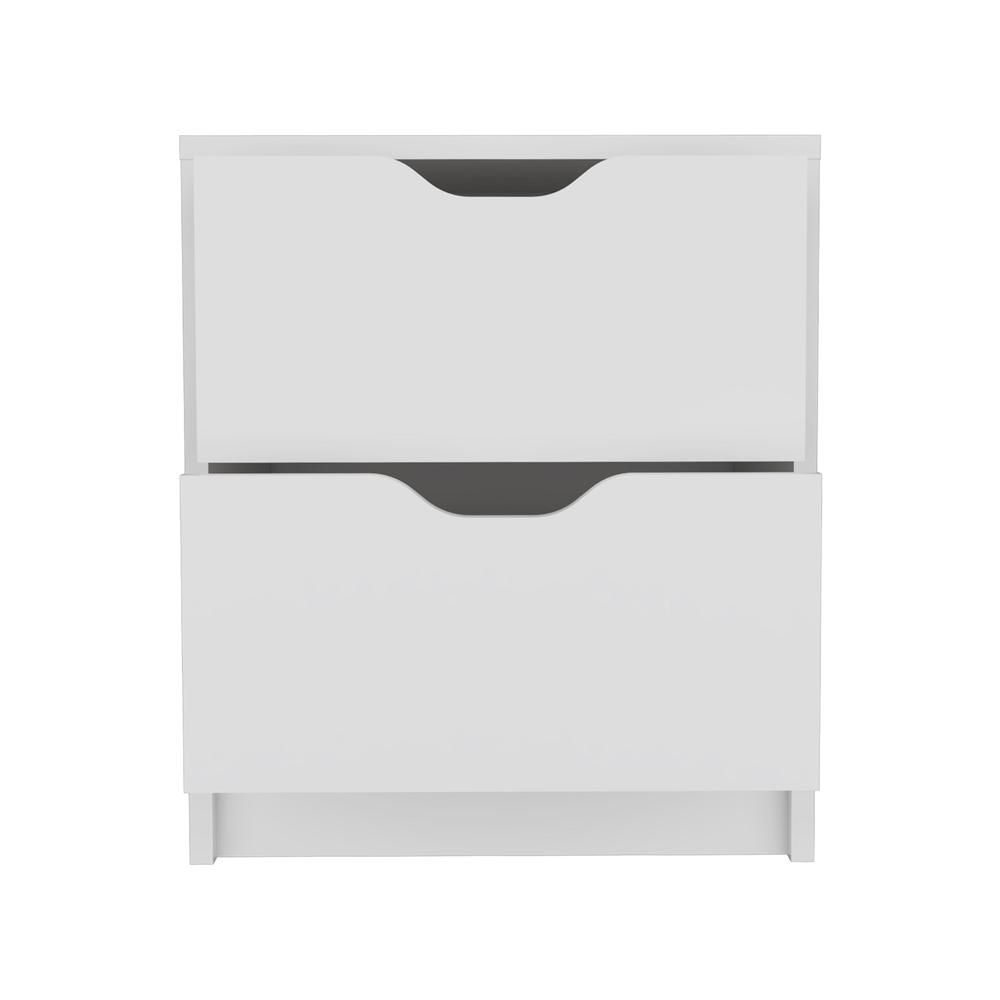 DEPOT E-SHOP Houma Double Drawer Nightstand, Bedside Table, White. Picture 1
