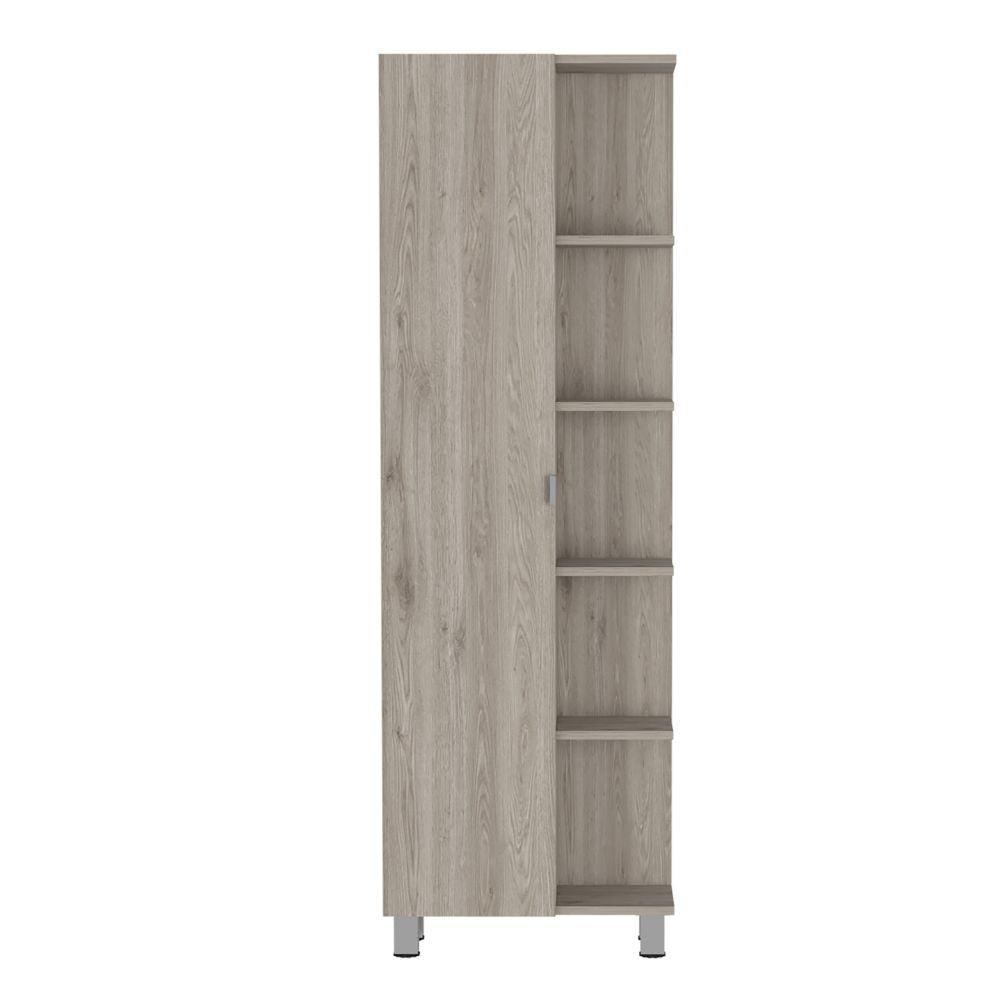 DEPOT E-SHOP Venus Linen Cabinet, Five External Shelves, Four Legs, One Door, Four Internal Shelves, Light Grey, For Bathroom. Picture 1