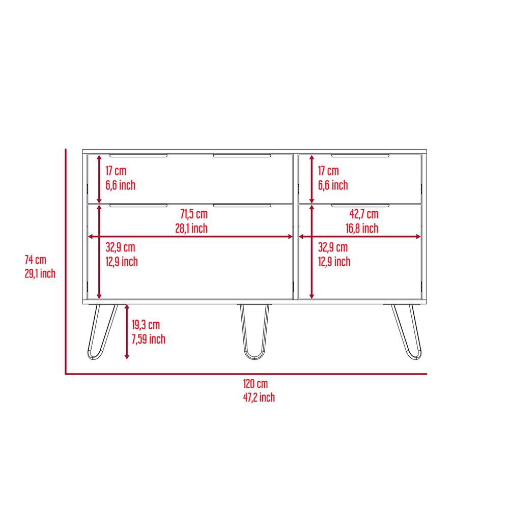 DEPOT E-SHOP Aster Double Dresser-Four Drawers,Countertop, Four Steel Legs-Light Oak, For Bathroom. Picture 5