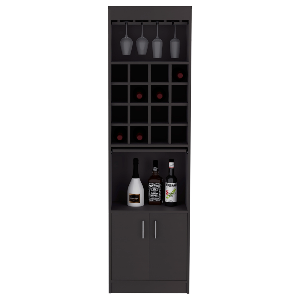 Depot E-Shop Athens Kava Bar Cabinet, 16 Built-in Wine Rack, Two Door Cabinet, Two Shelves, Black. Picture 1