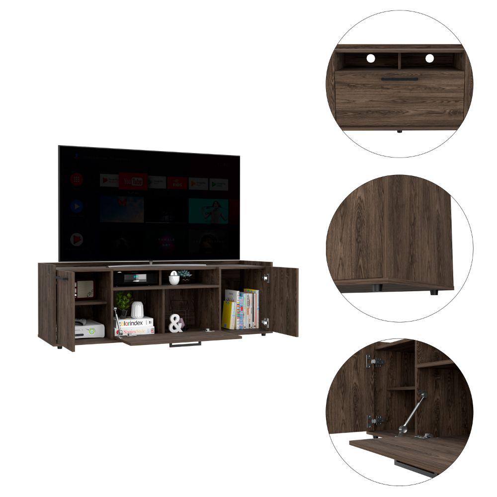 DEPOT E-SHOP Hollywood Tv Stand , Back Holes, Two-Door Cabinets, One Flexible Cabinet- Dark Walnut, For Living Room. Picture 3