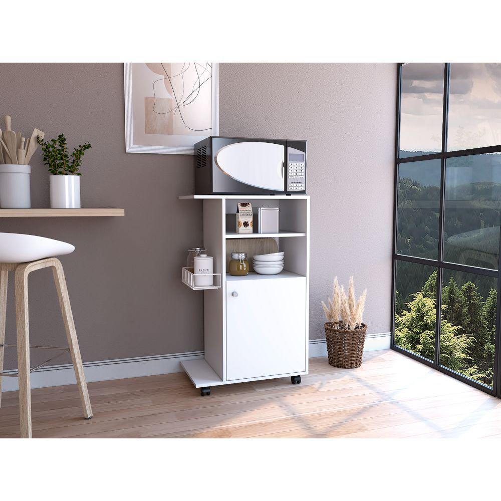 DEPOT E-SHOP Opal Kitchen Cart, Microwave Countertop, One-Door Cabinet, Four Caster Wheels- White, For Living Room. Picture 1