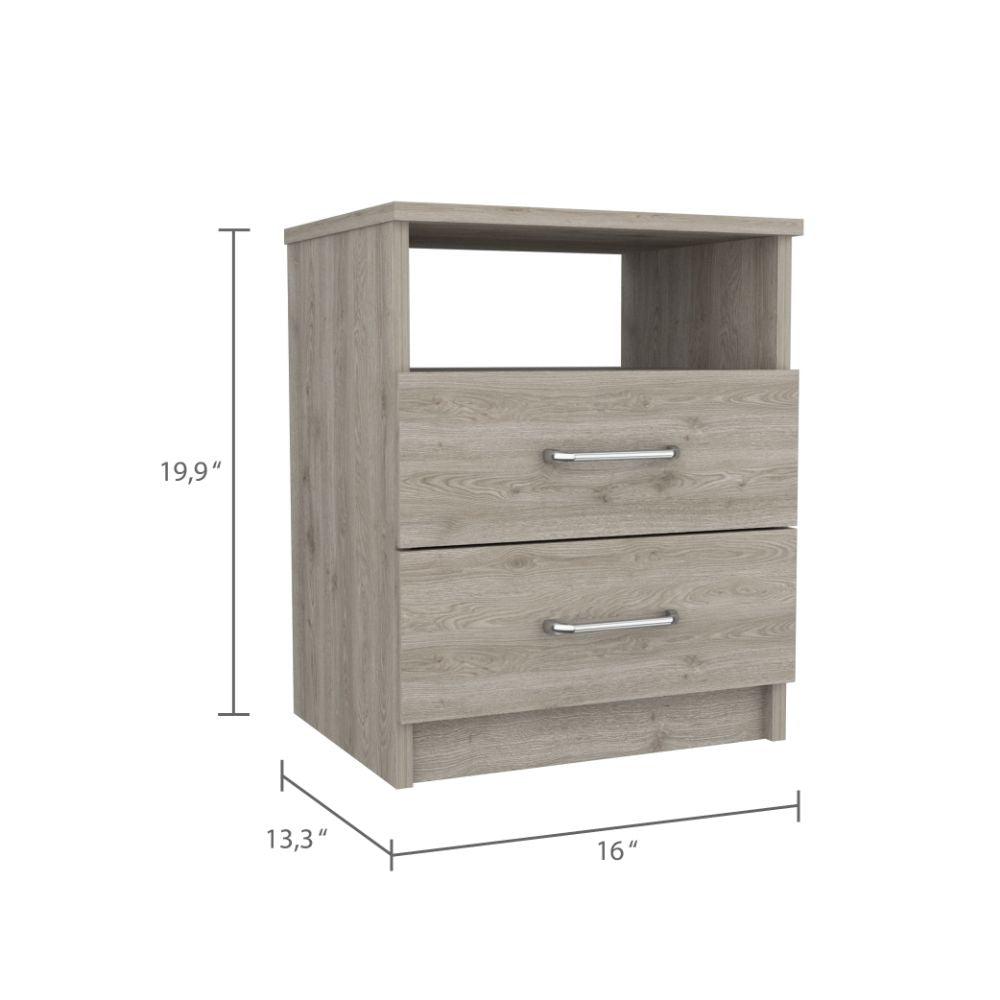 DEPOT E-SHOP Salento Nightstand, Two Drawers, One Shelf, Countertop- Light Grey, For Bedroom. Picture 3