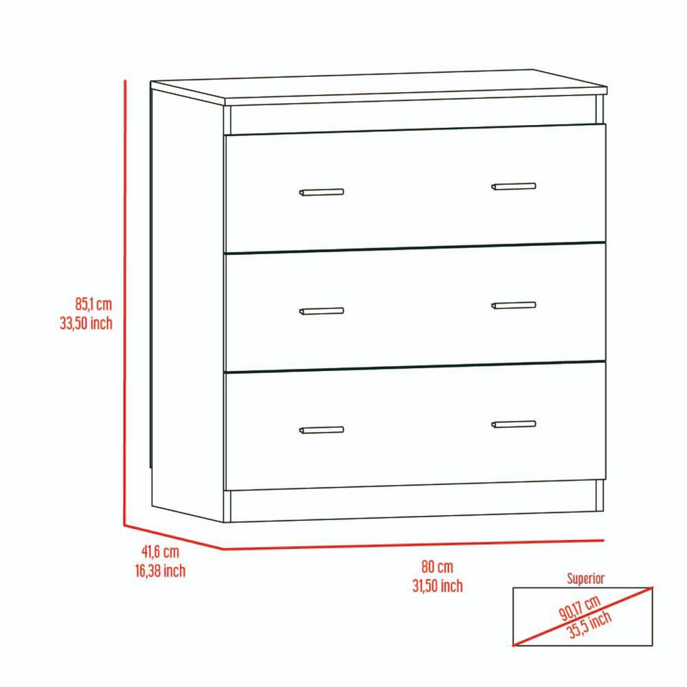 DEPOT E-SHOP Topaz Three Drawer Dresser, Countertop, Handles, Three Drawers-Light Grey/White, For Bedroom. Picture 5