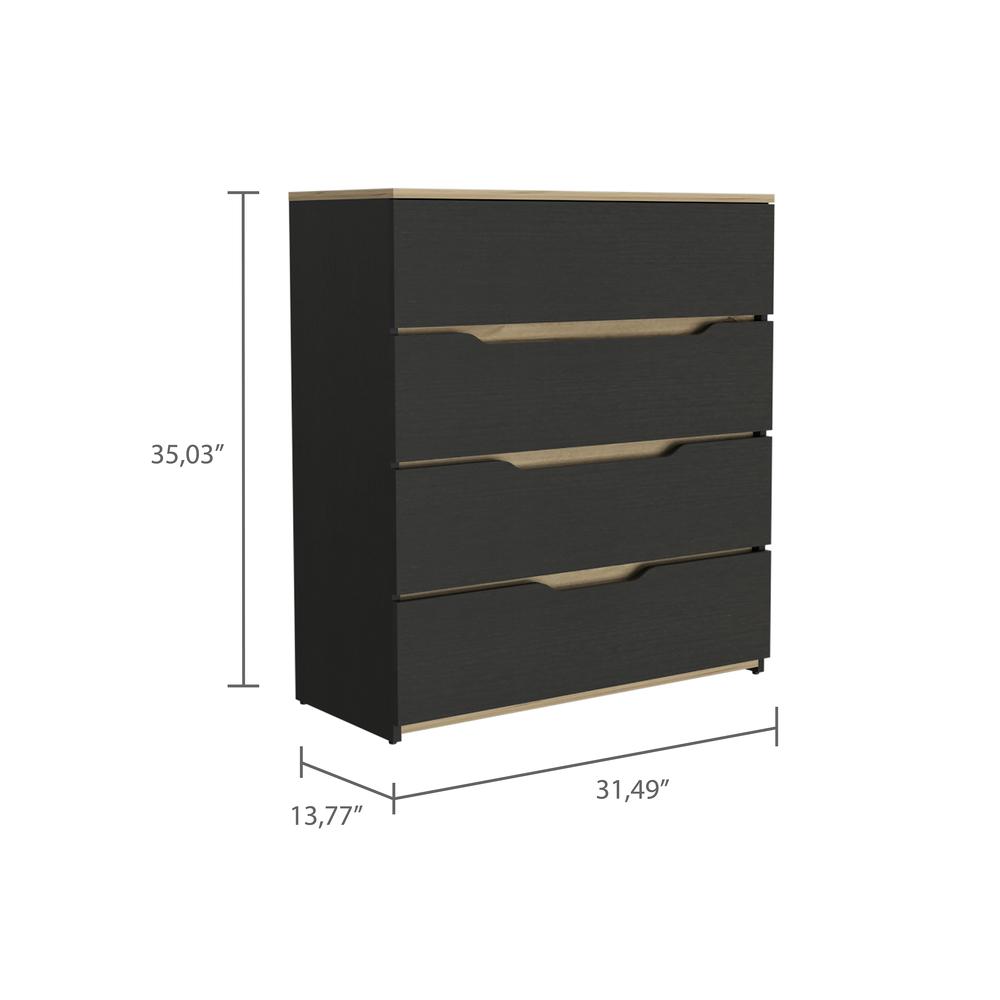 DEPOT E-SHOP Aralia Drawer Dresser-Four Drawers, Countertop-Black/Light Oak, For Bedroom. Picture 4